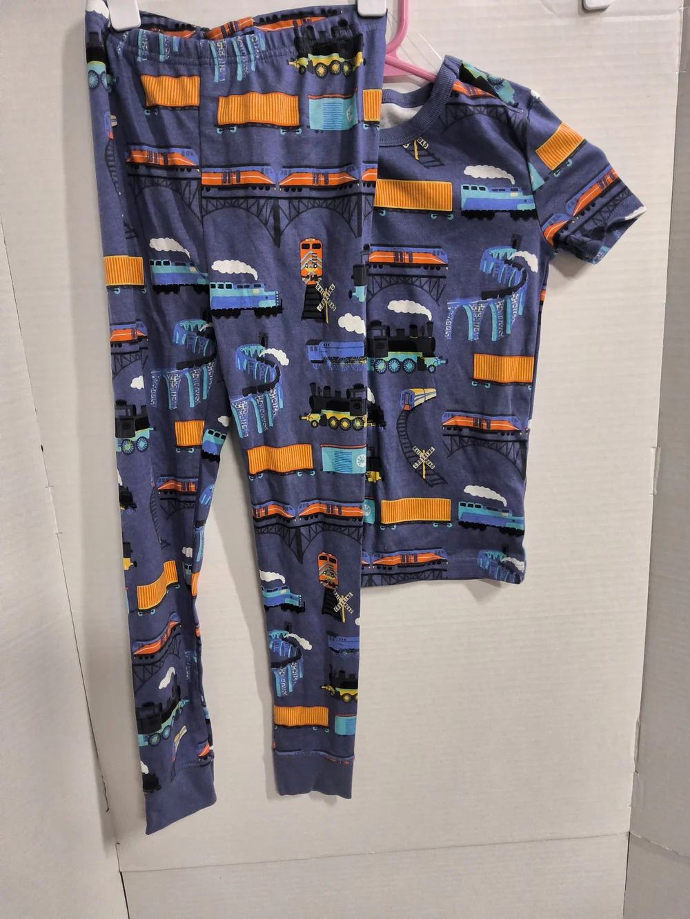 NWOT Kids Size 8 Fish Stix Train Print Pajama Set - Blue & Orange